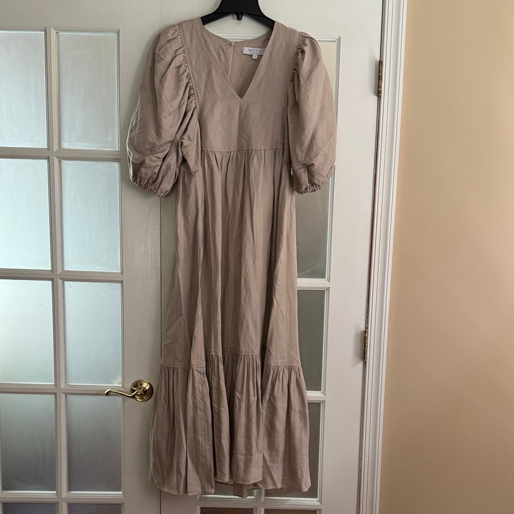 Hunter Bell Elegant Beige Puff Sleeve Dress- never worn, tag removed